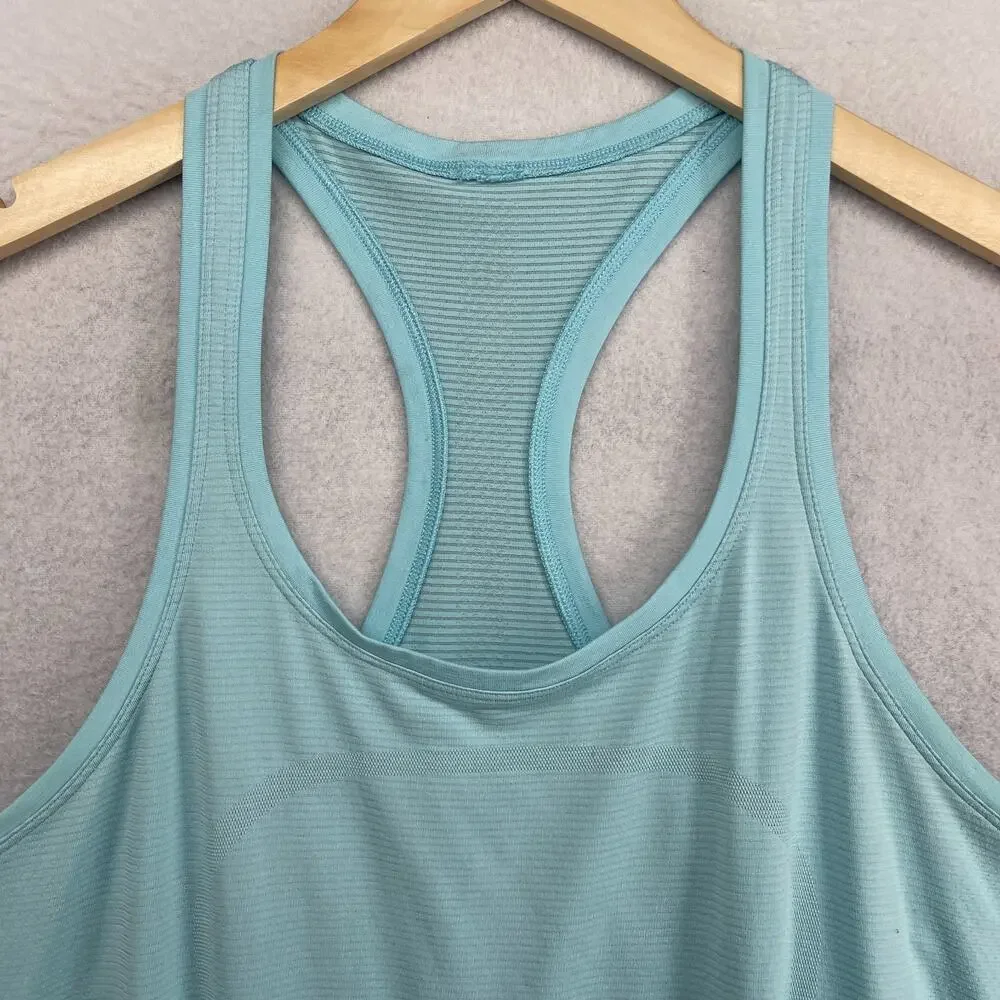 LULULEMON Top Womens L Swiftly Tech Racerback Tank 2.0 Striped Running Blue - Picture 4 of 13